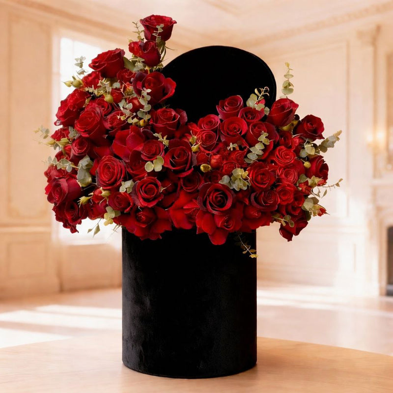 Grand Red Rose Statement Arrangement - Velvet Box