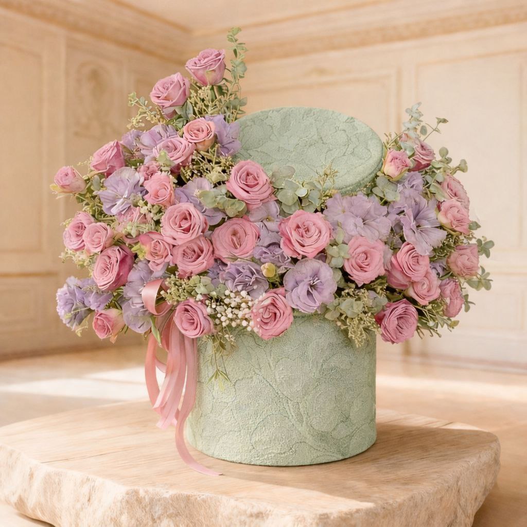 Pink Roses & Lisianthus Garden Luxury Arrangement
