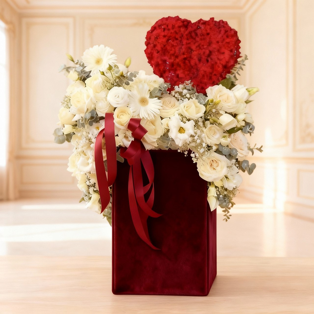 Eternal Love Rose Arrangement - Crimson Velvet Box