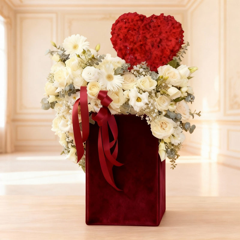 Eternal Love Rose Arrangement - Crimson Velvet Box