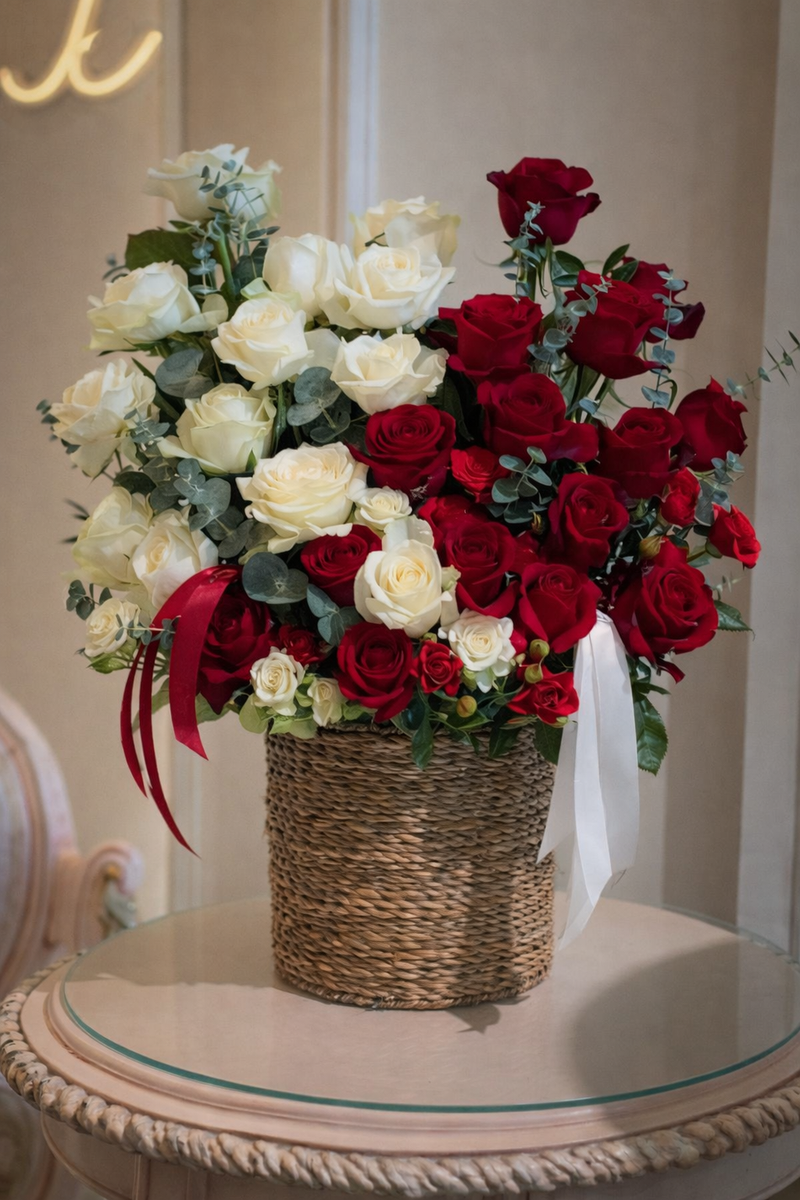 Timeless Love – Red & White Roses+ Mini Roses