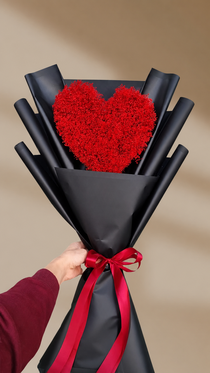 Red Gypsophila Heart Bouquet ❤️