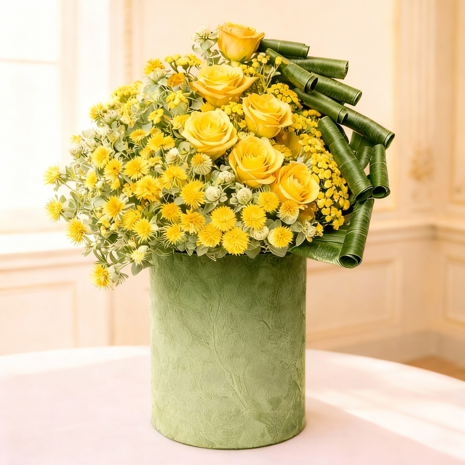 Golden Rose Garden Arrangement - Velvet Box