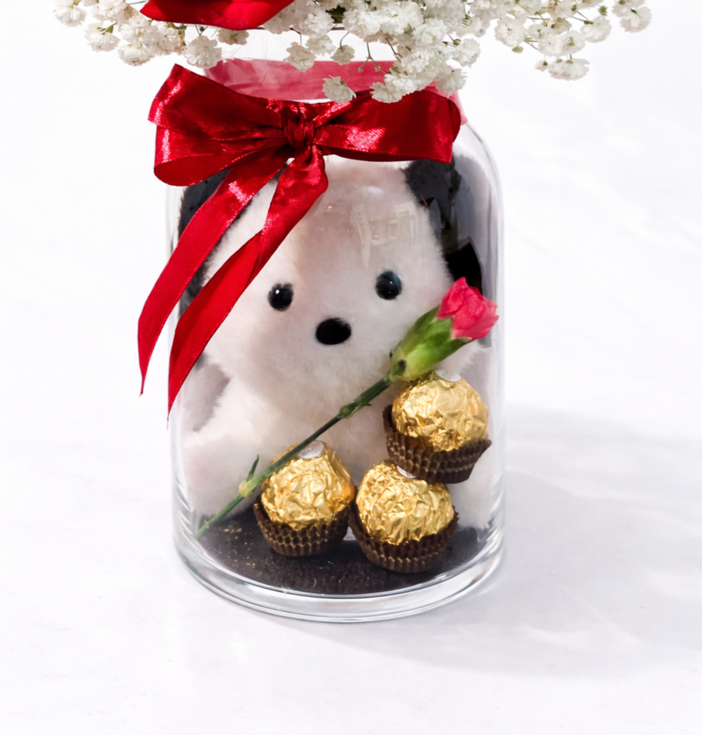 Love in a Jar – Rose & Teddy Arrangement
